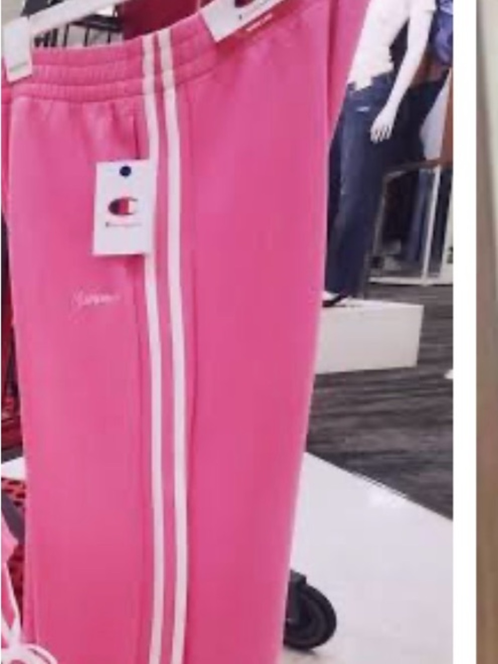 Champion Hot Pink Track Pants with White Side Stripes